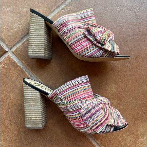 Sam Edelman Yumi Rainbow Cloth Block Heel Bow Slides size 11 - Picture 10 of 16